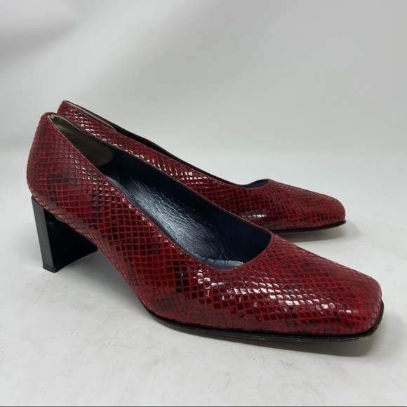 Stuart Weitzman Red And Black Block Heel Pumps, Women’s size 6C - Picture 2 of 13